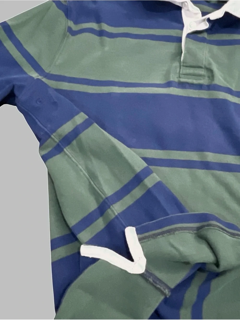 J.Crew Oarsman Rugby Polo Men’s M Green Blue Stripe Long Sleeve Elbow Patch